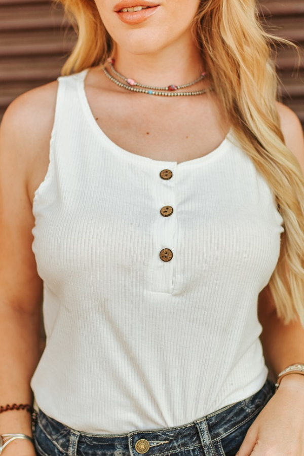 Ivory Sleeveless Button Up Tank Top