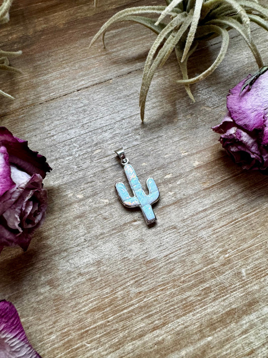 Cactus Pendant with White Opal – Sterling Silver – Fits 4mm Pearls