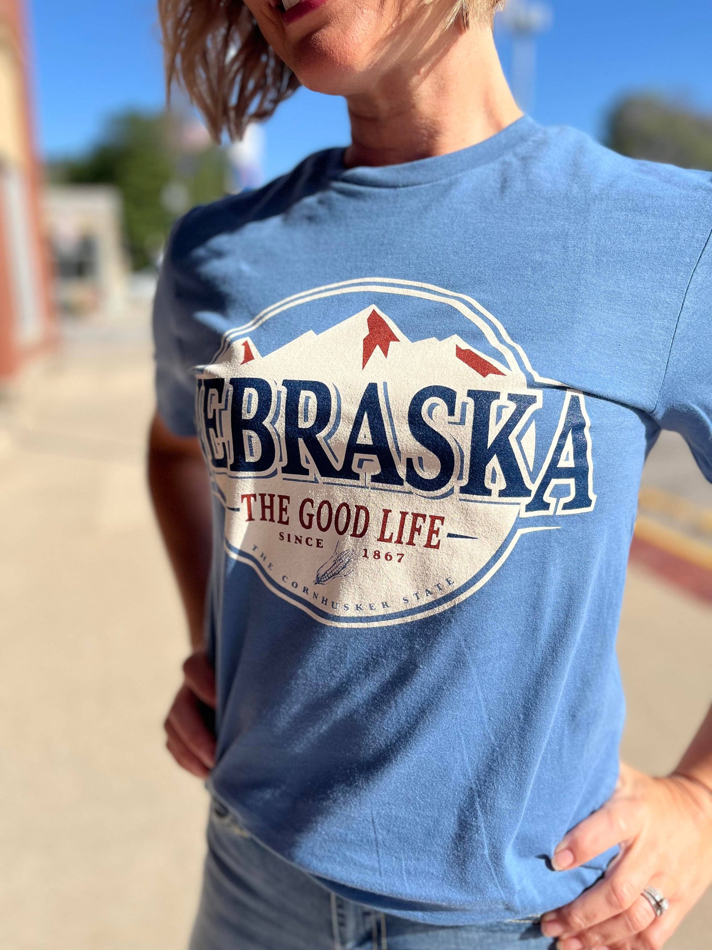 Nebraska The Good Life Mountain Design Graphic Tee