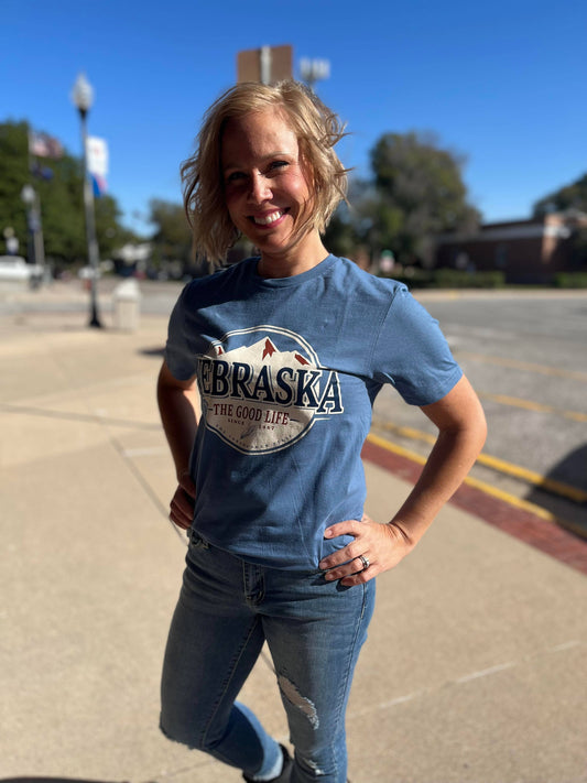 Nebraska The Good Life Mountain Design Graphic Tee