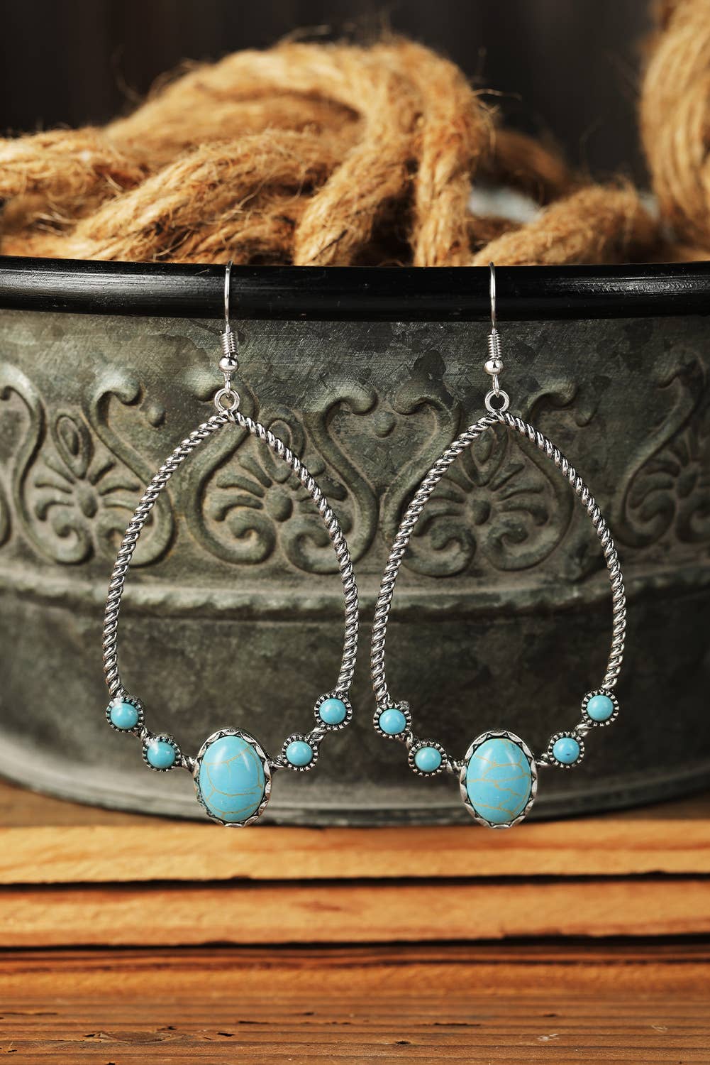 Western Turquoise Water Drop Hook Earrings