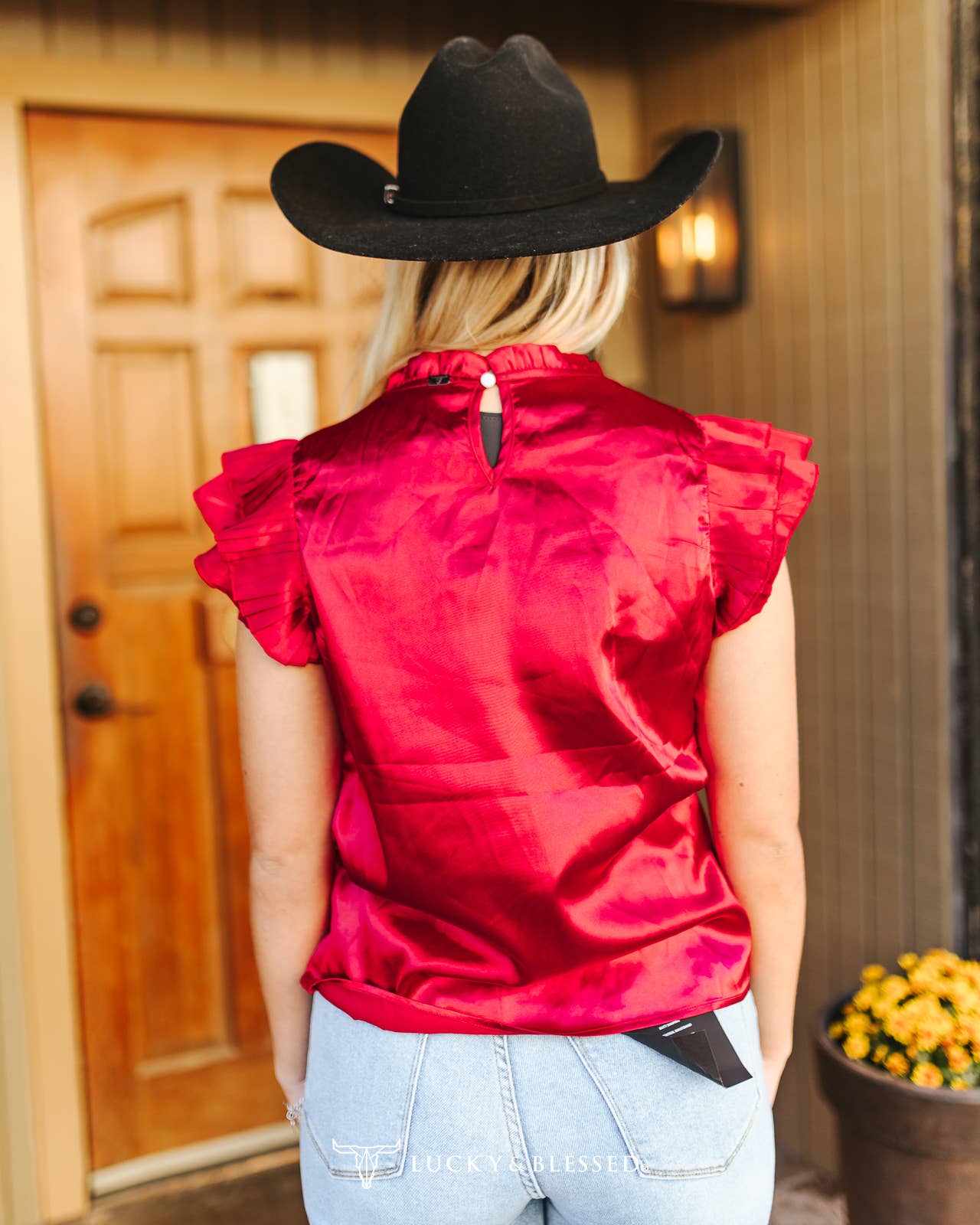 Red Satin Pleated Ruffle Sleeveless Top