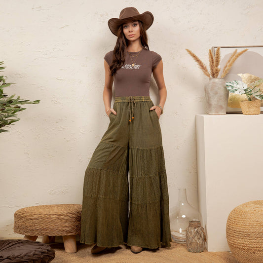 Artisan Flax 4-Tier Denim Patchwork Wide Leg Pants