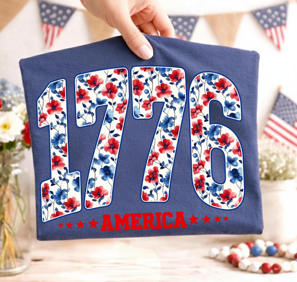 Floral 1776 America July 4th Shirt