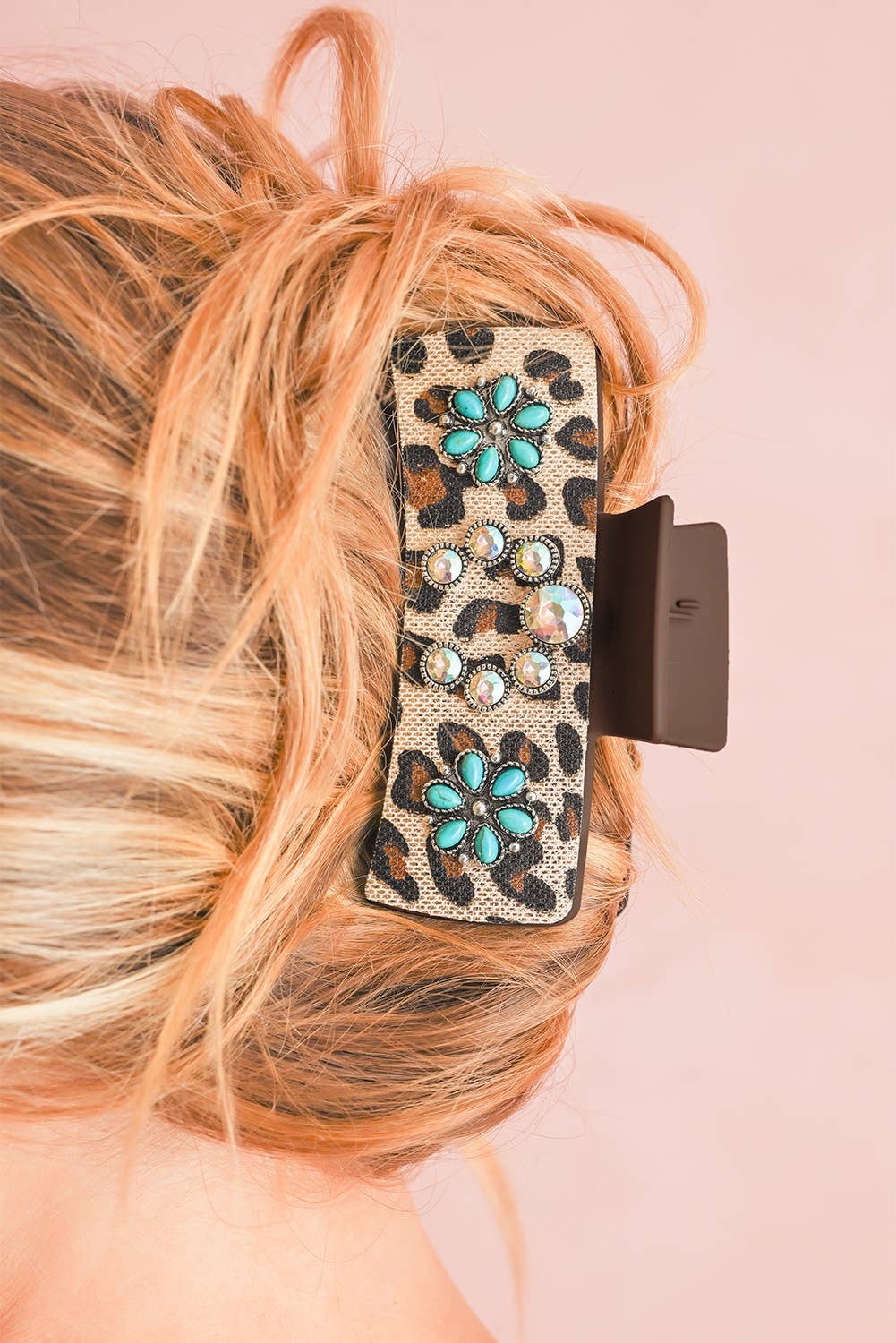 Western Leopard Print Gem Turquoise Detail Jaw Hair Clip