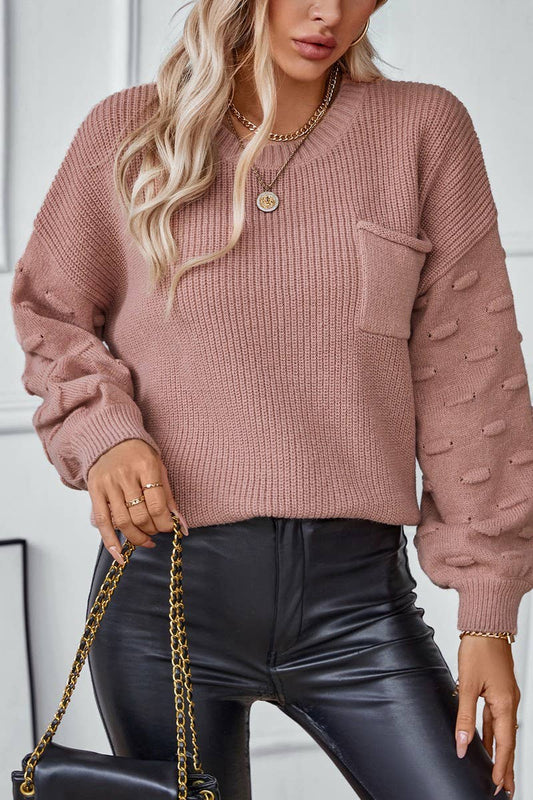 SOLID POCKET PULLOVER KNIT SWEATER