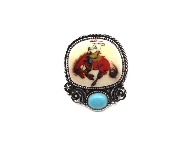 Western Cowboy Portrait Cuff Ring