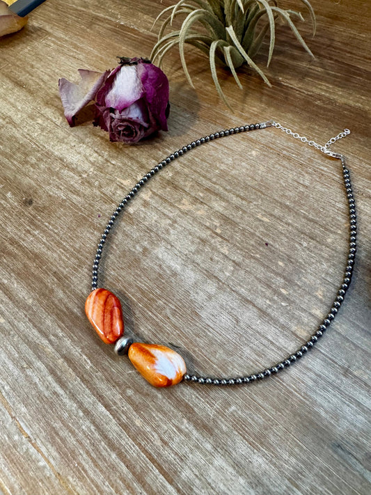 14" Spiny Oyster & Sterling Silver Pearl Choker – 3mm & 10mm