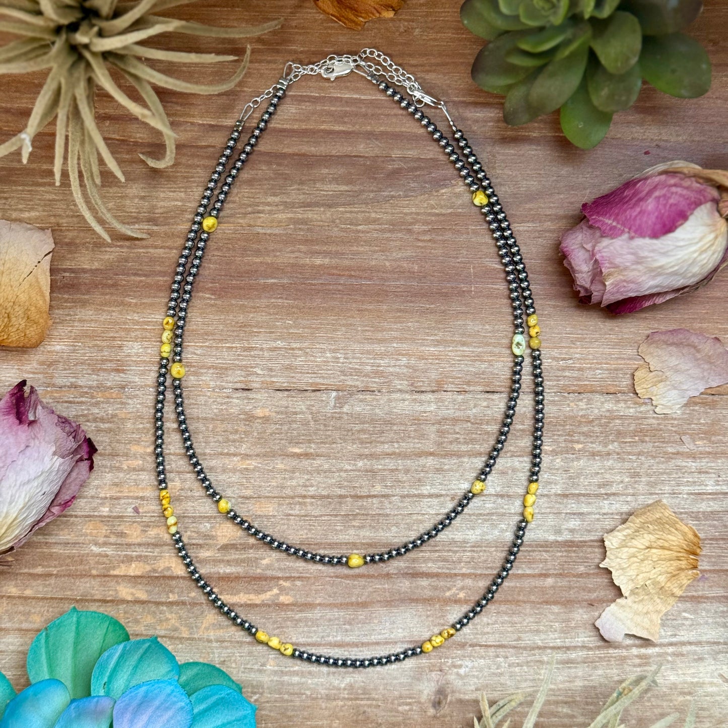 15” Palomino Turquoise Necklace – Sterling Silver Pearls