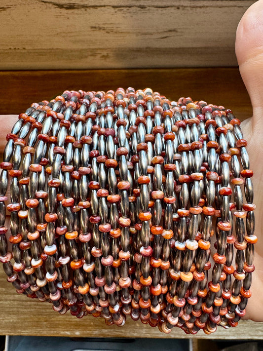 14-Inch Sterling Silver Torpedo & Spiny Oyster Heishi Choker