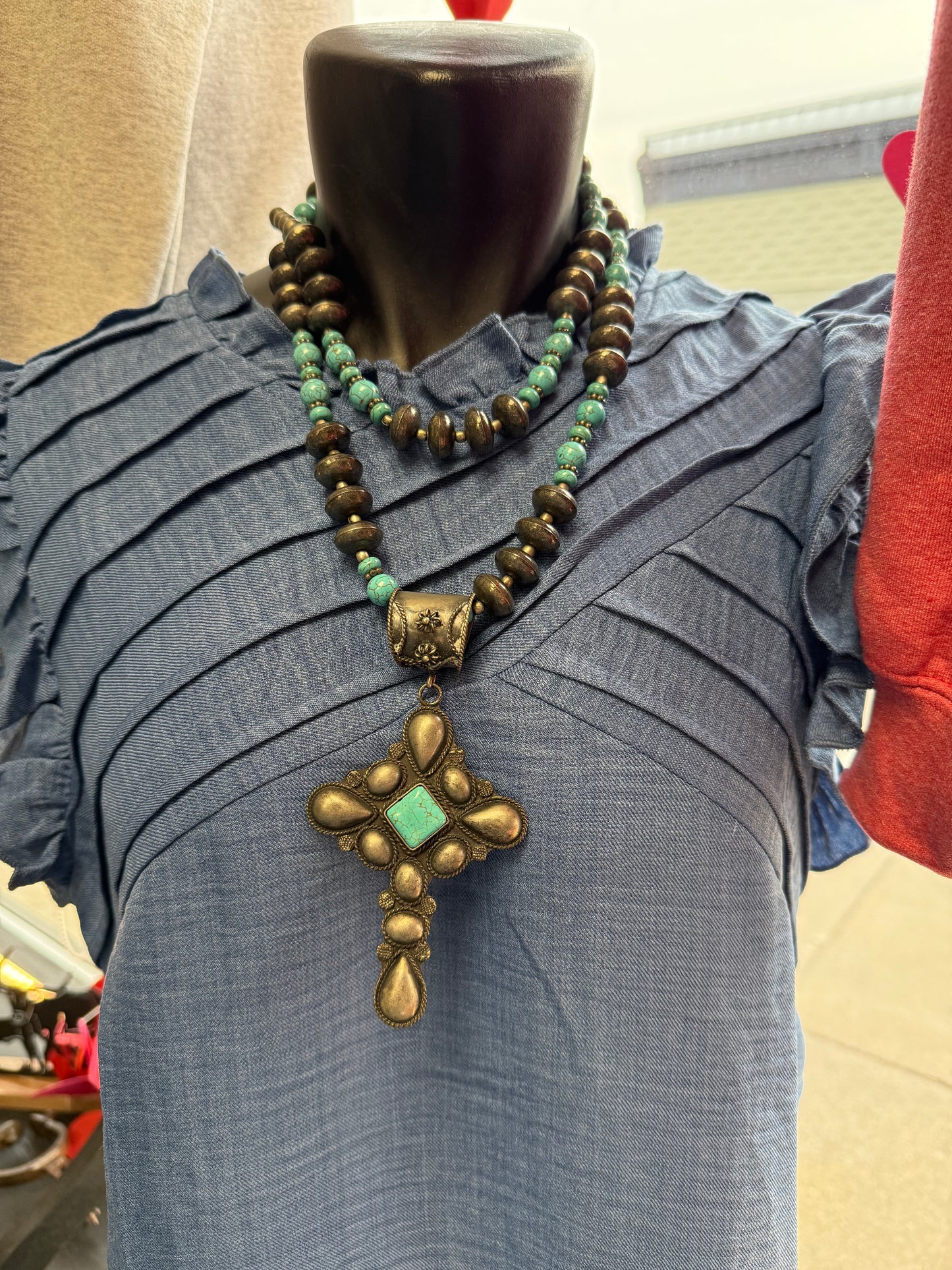 Long Western necklace with Cross Pendant