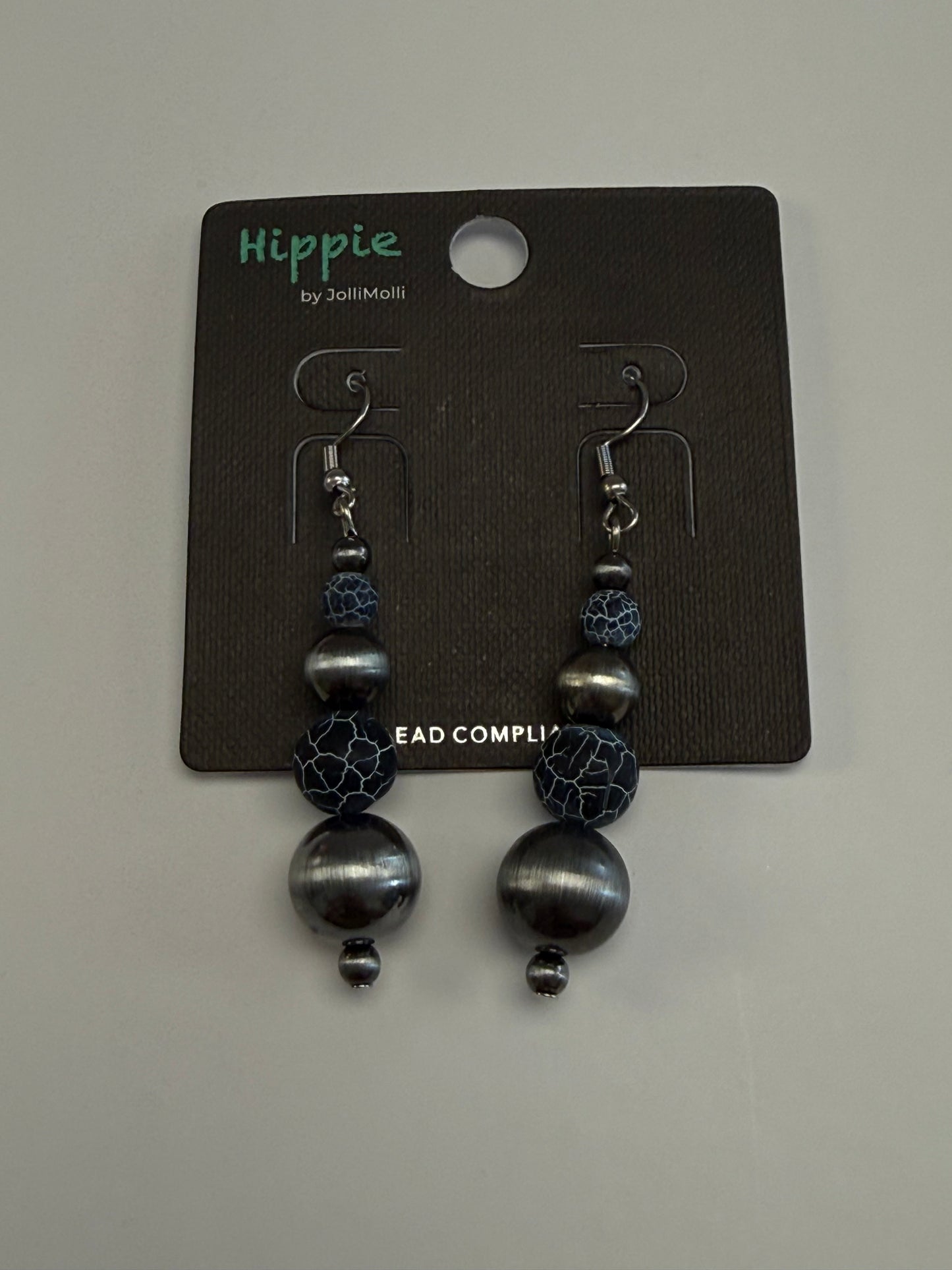 Black Crackle & Silver Drop Earrings