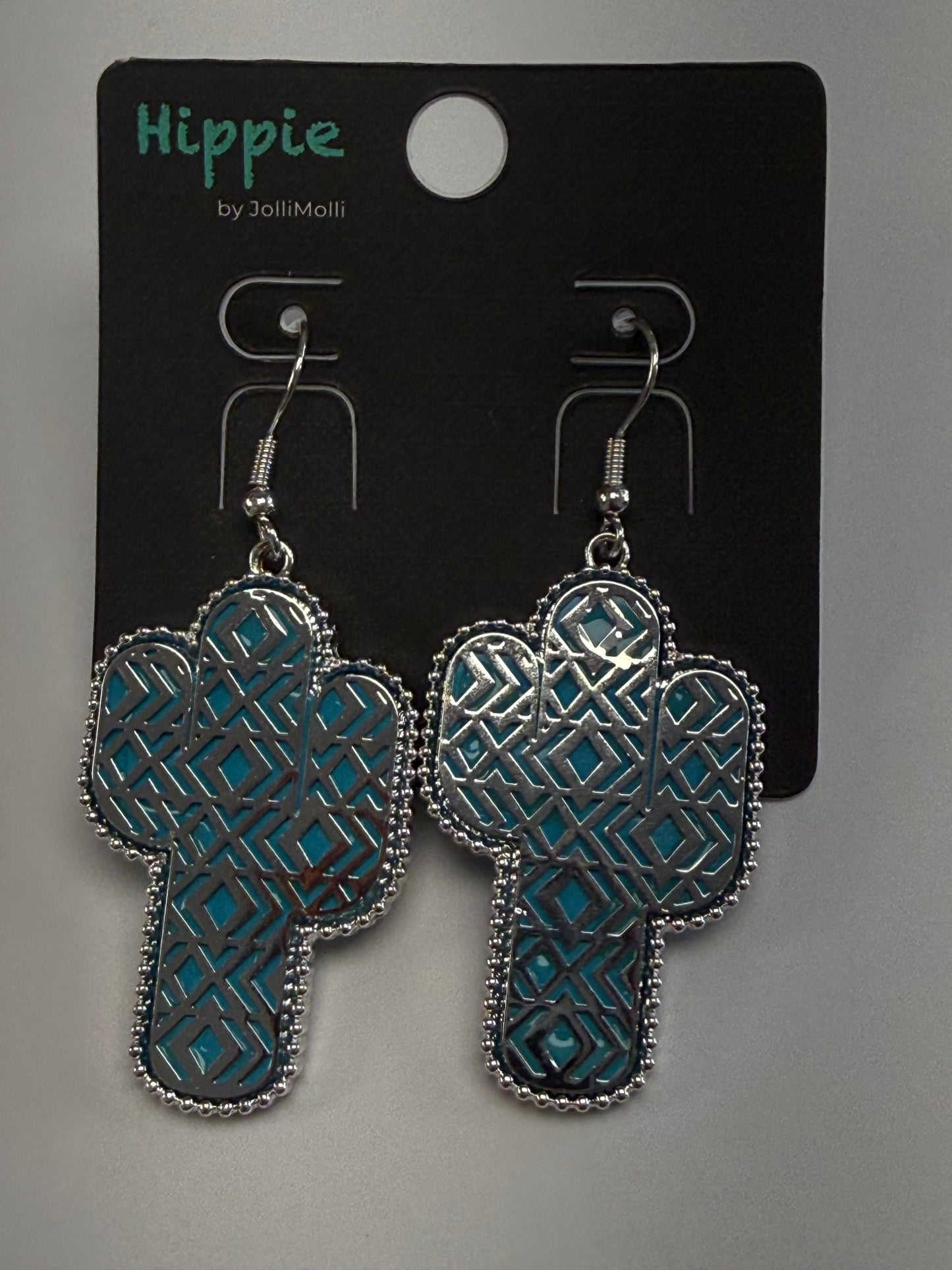 Turquoise Tooled Cactus Drop Earrings