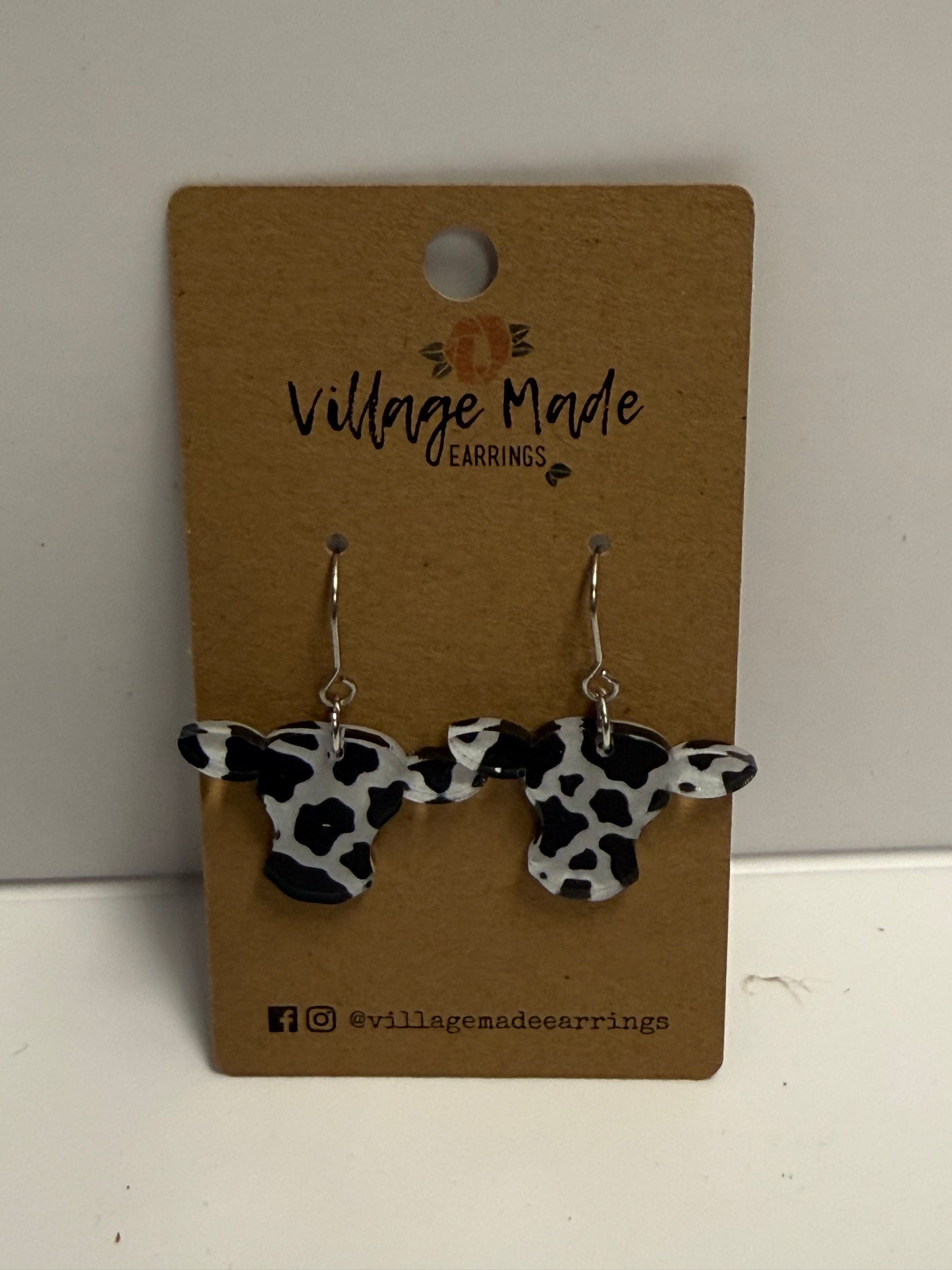 Cow Print Cow Head Earrings