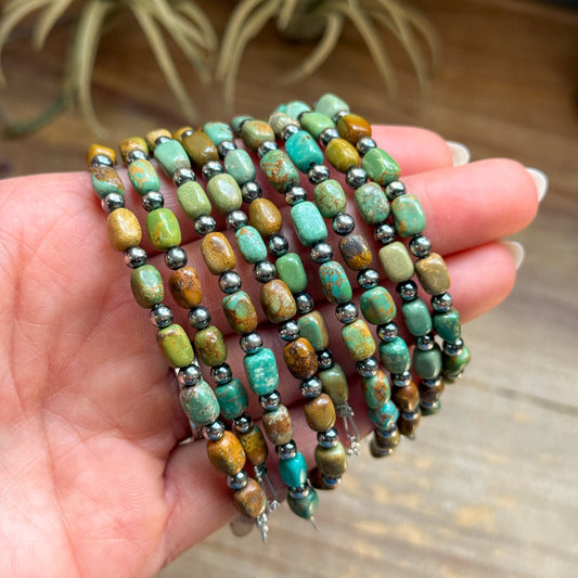 Real Turquoise Bracelet with Sterling Silver Pearls