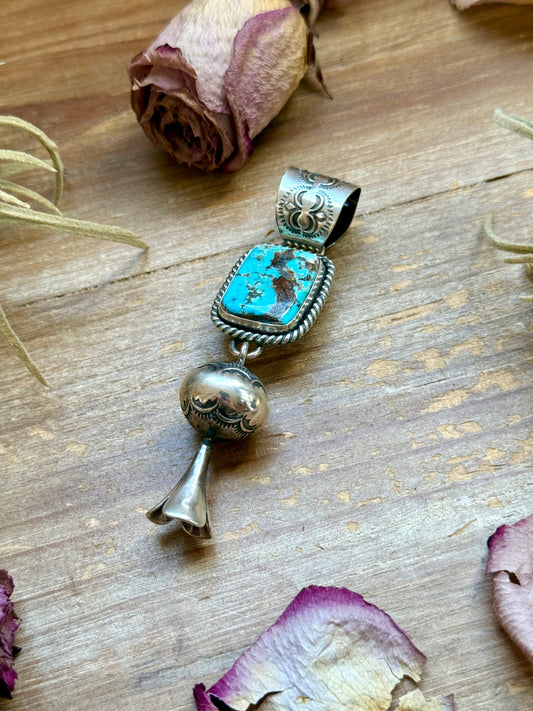 Sterling Silver Blue Dream Turquoise Blossom Pendant – Handmade by Artist Jason Ogg