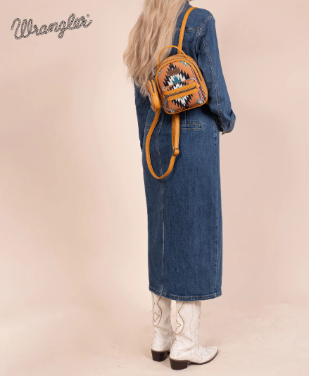 Wrangler Southwestern Knitted Mini Backpack With Coin Pouch - Orange