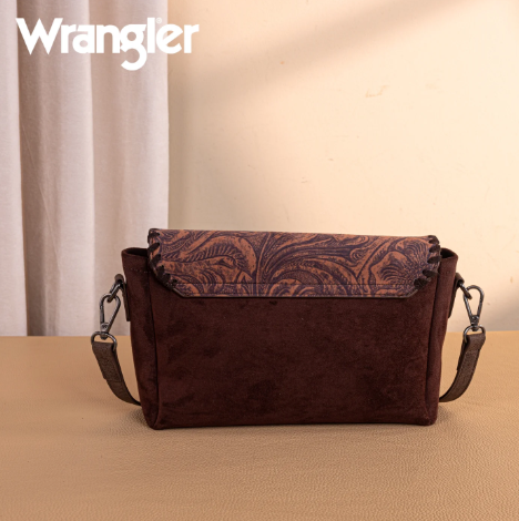 Wrangler Vintage Floral Printed Crossbody Bag with Small Pouch- Coffee
