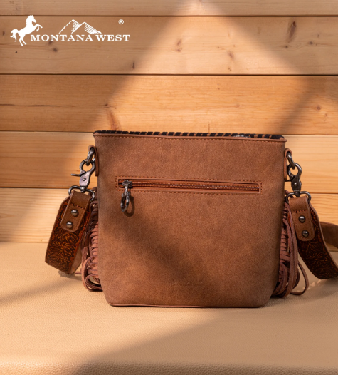 Montana West Tooled Aztec Concho Collection Crossbody -Brown