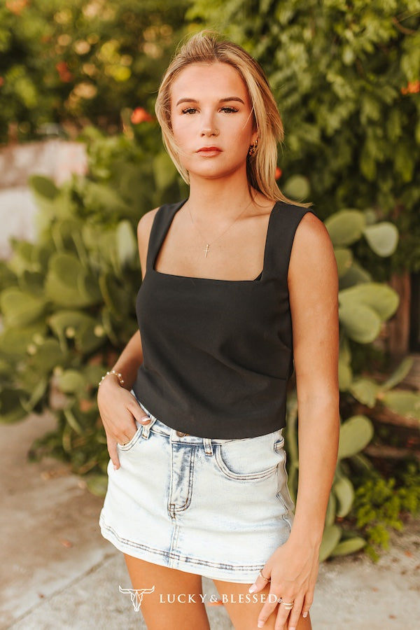 Black Sleeveless Square Neck Top