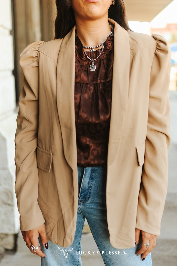 Tan Puff Long Sleeve Blazer