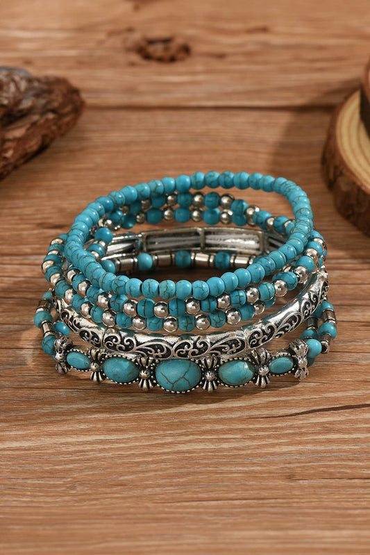 Western Turquoise Beading 5pcs Layered Bracelet