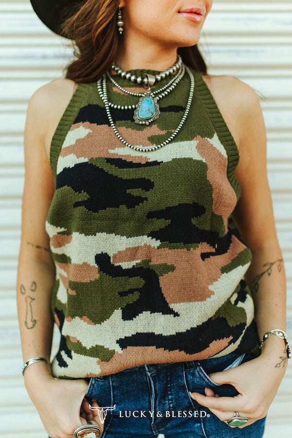 Camo Sleeveless Knit Tank Top