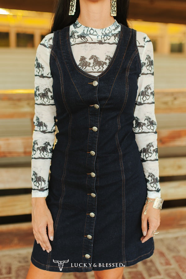 Rinse Wash Stretch Denim Button Down Dress