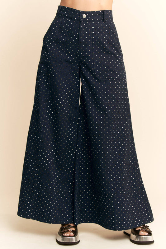 WASHED RUFFLE LACE BOTTOM PANTS