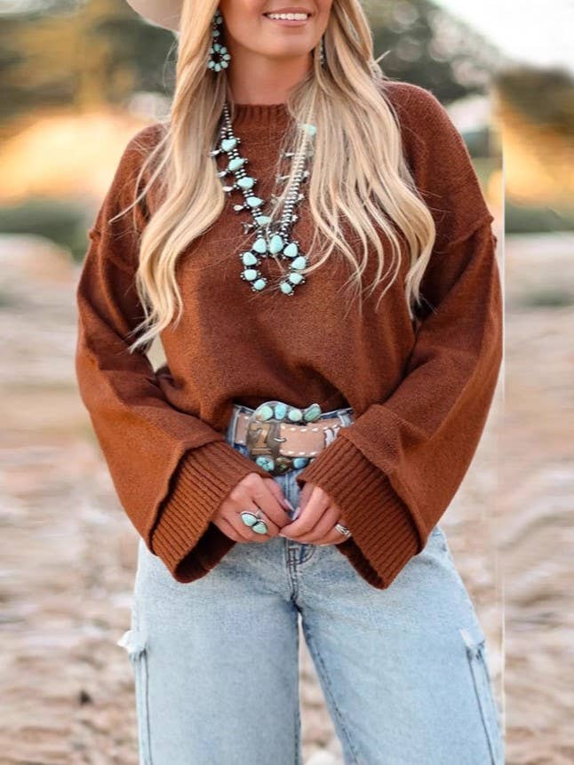 Western Cowboy flare sleeve knit sweater pullover