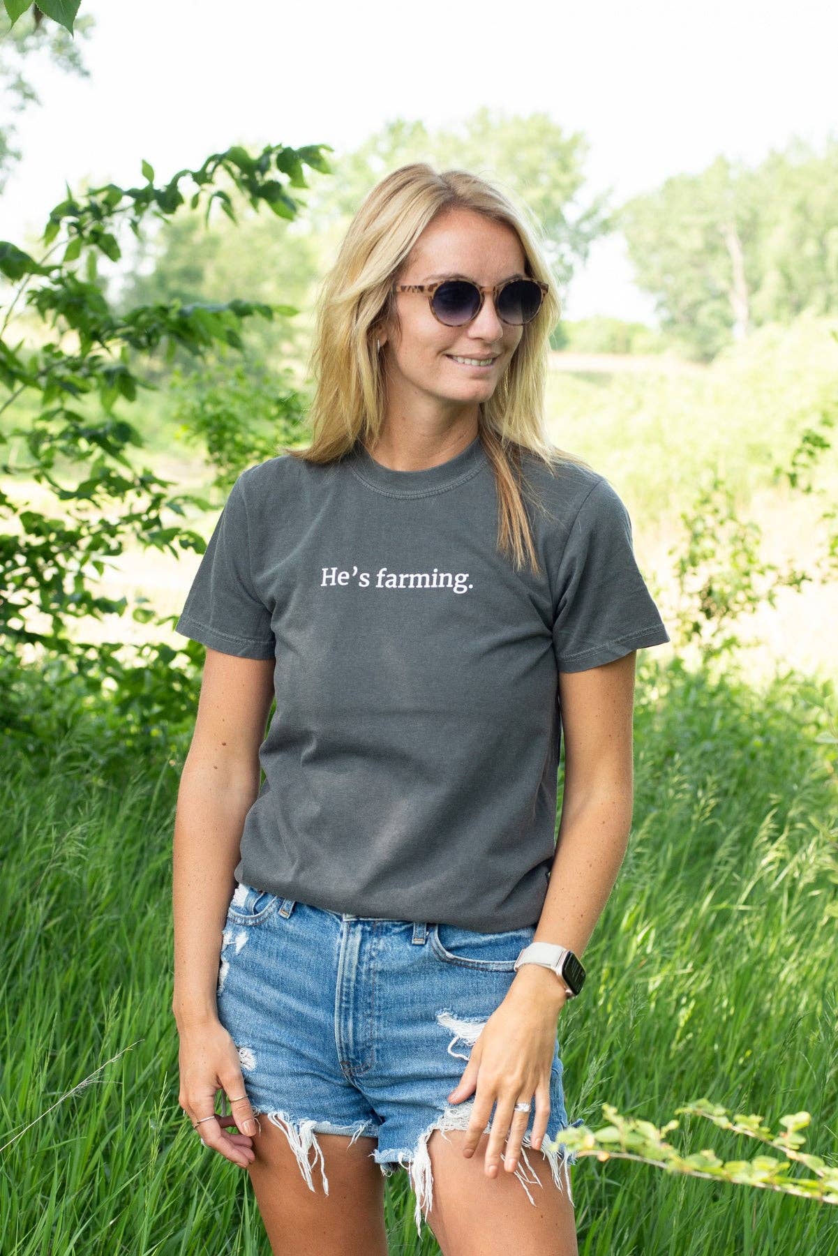 Western 'He's Farming.' Charcoal Graphic Comfort Colors Tee
