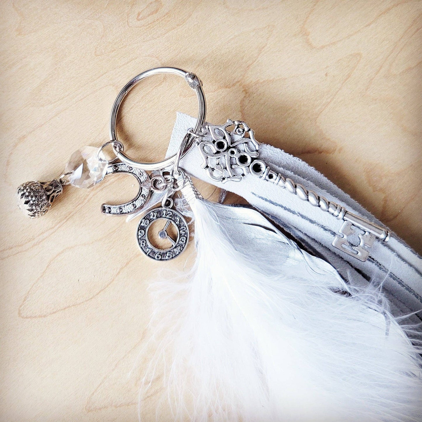 Wedding Boho Western Leather Boot Bling Charm Feather & Key
