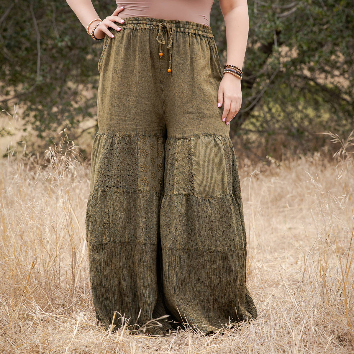 Artisan Flax 4-Tier Denim Patchwork Wide Leg Pants