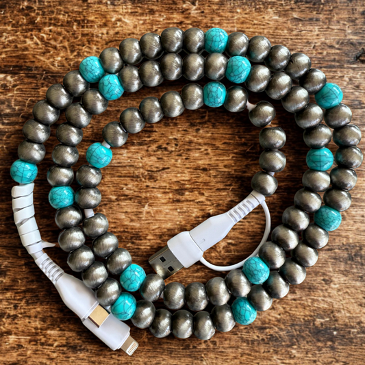 Cowboy Pearl & Turquoise Beaded 4-IN-1 Charging Cable