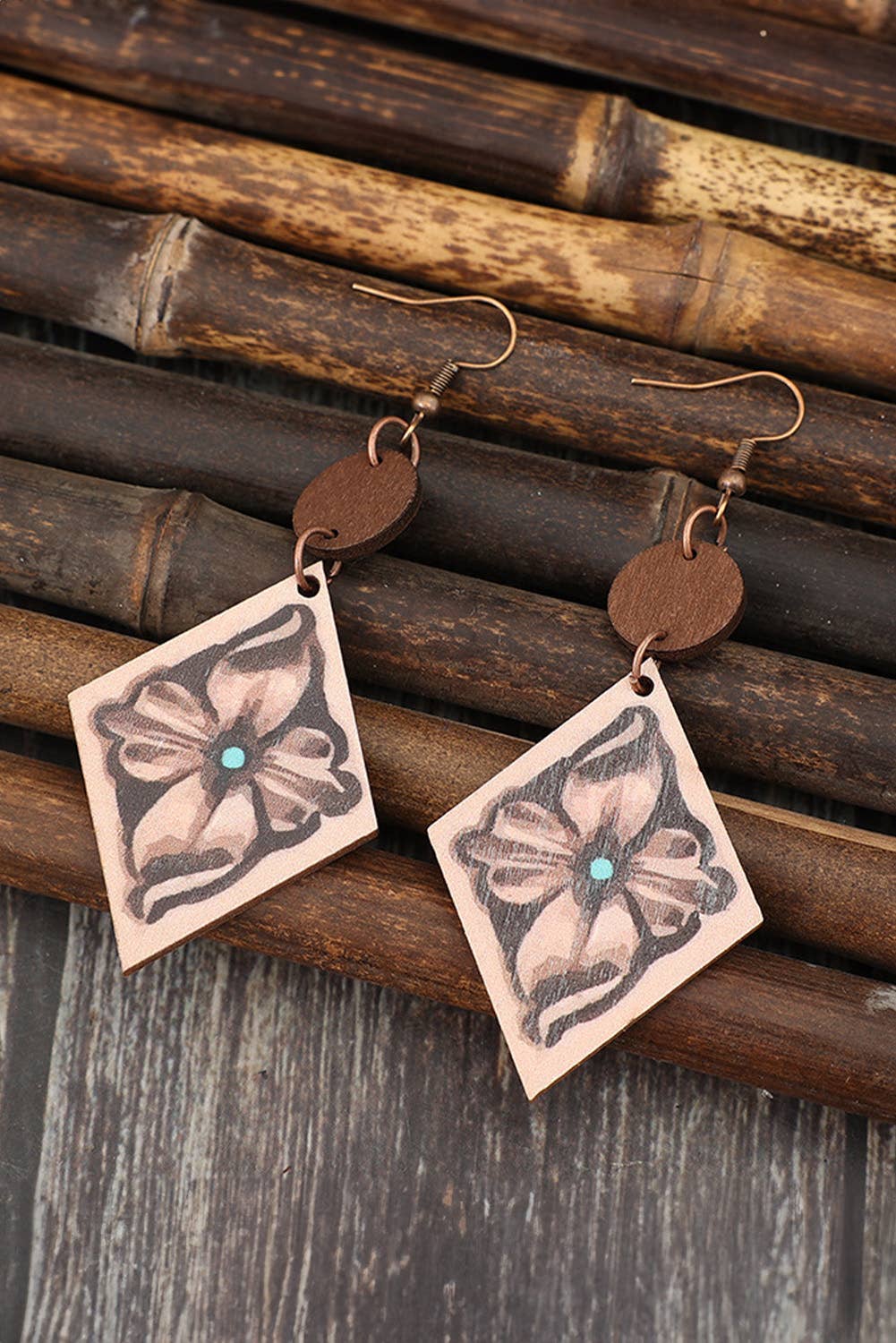 Western Floral Wooden Dangle Earrings