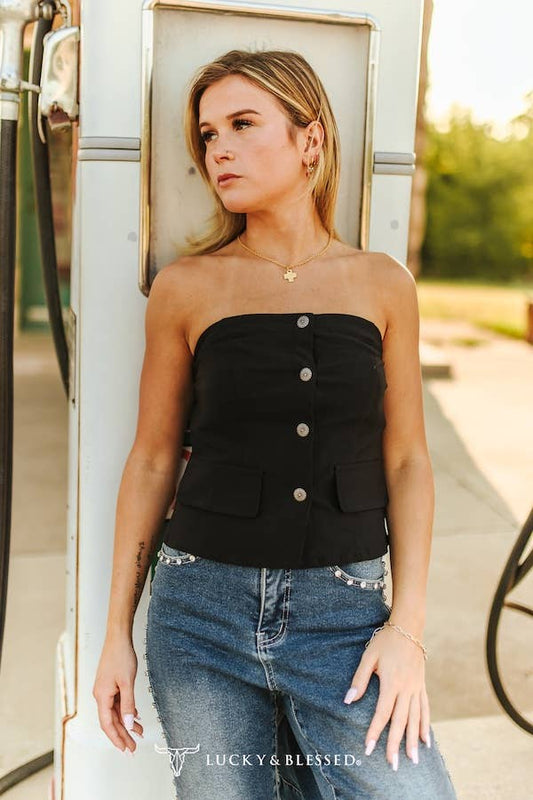 Black Button Down Corset Top