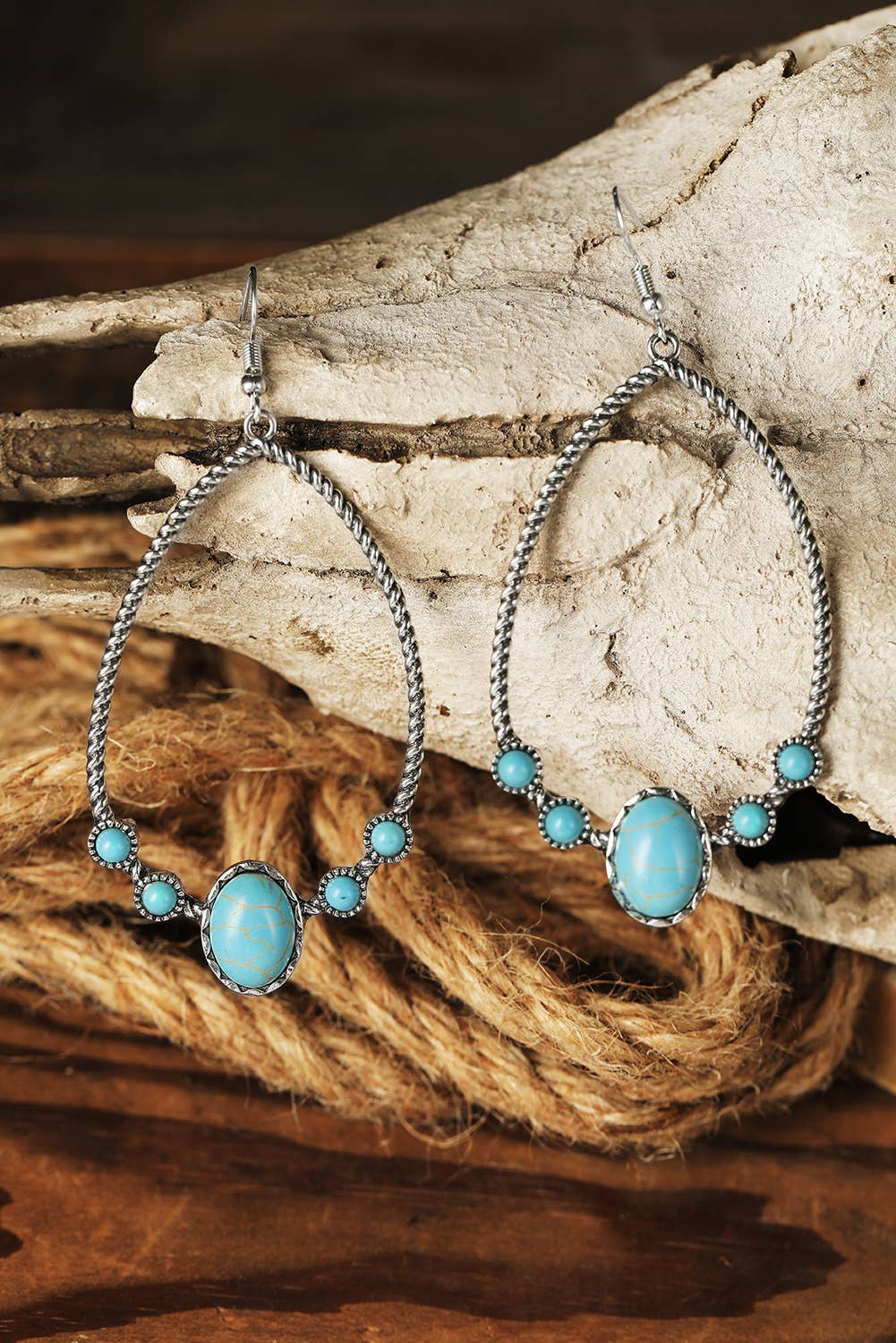 Western Turquoise Water Drop Hook Earrings