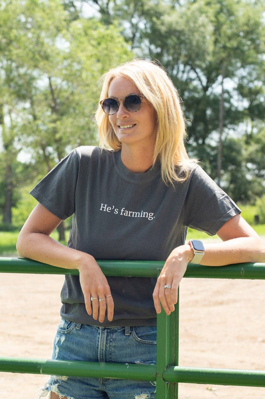 Western 'He's Farming.' Charcoal Graphic Comfort Colors Tee