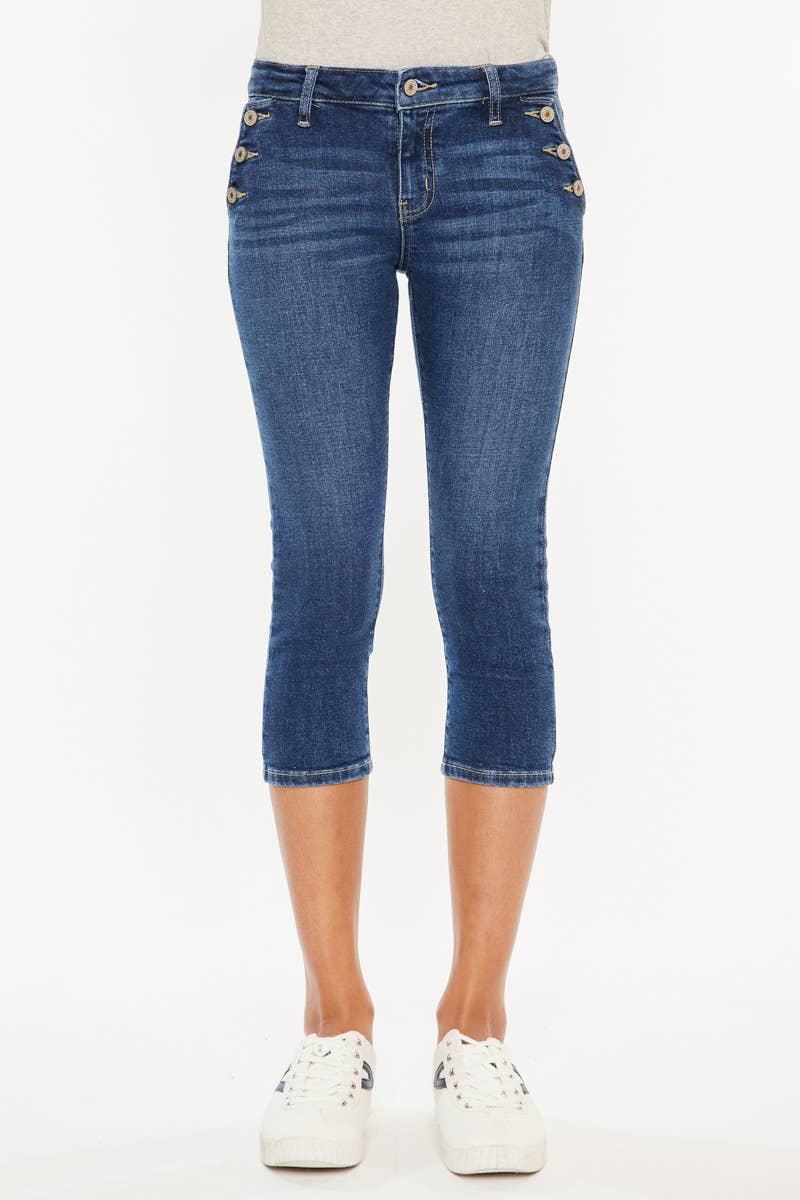 FRONT POCKET BUTTON MID RISE CAPRI JEANS-KC8729D