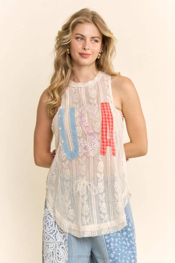 USA PATCHWORK LACE TANK