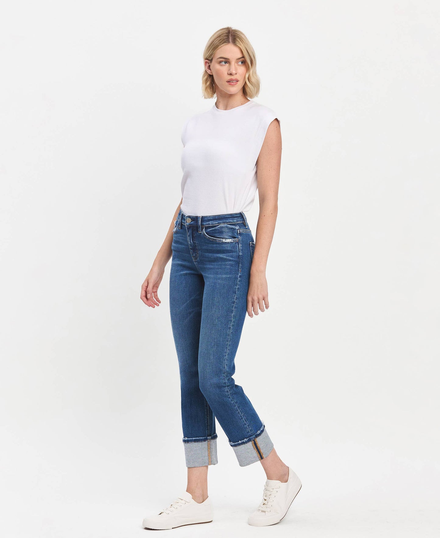 Vervet HIGH RISE CUFFED SLIM STRAIGHT JEANS