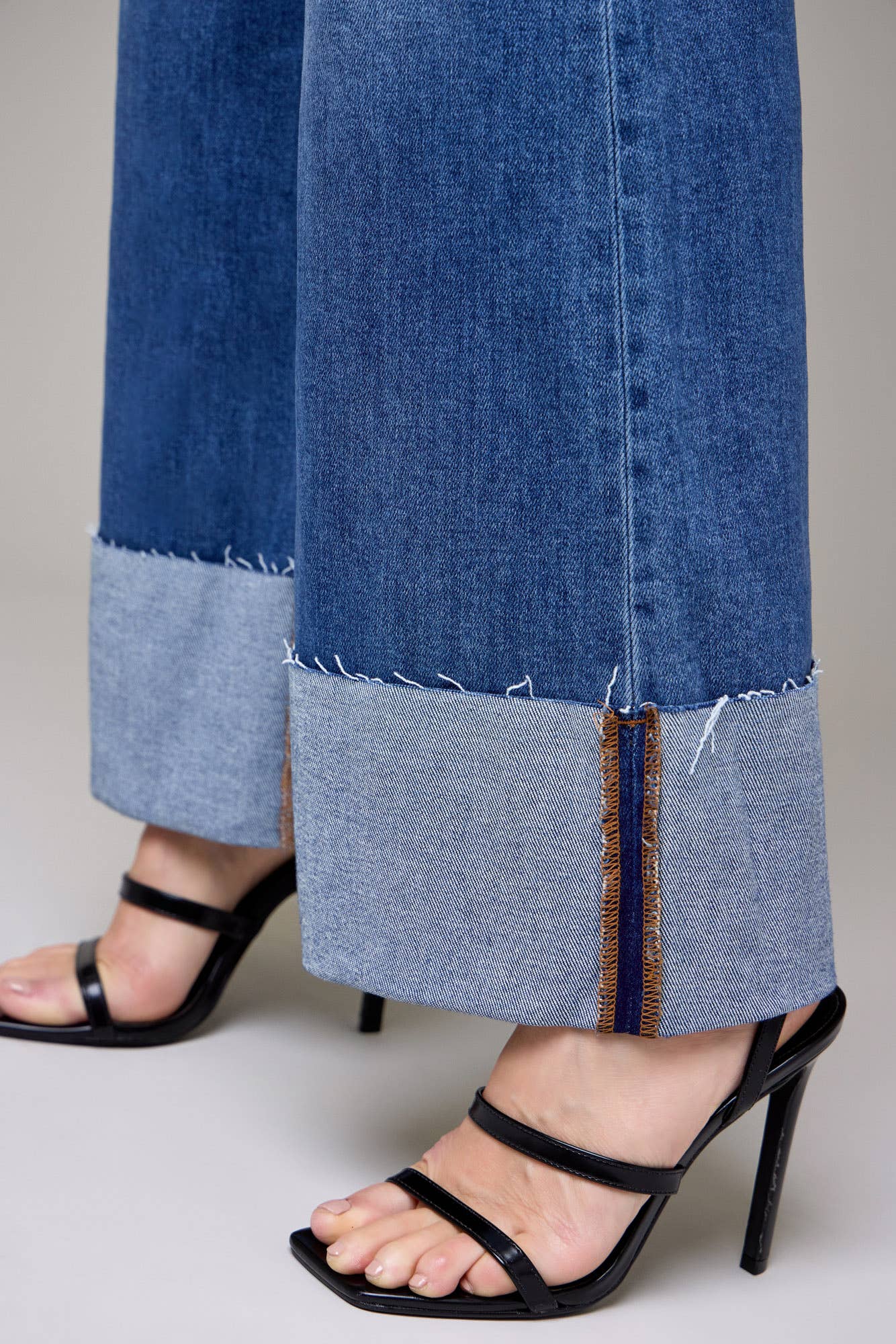 Hidden Medium Wash Clean Cuffed High Rise Comfort Flare