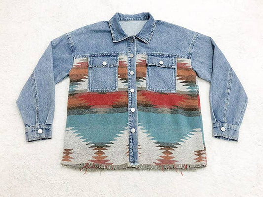 Vintage Ethnic AZTEC patchwork oversized denim jacket