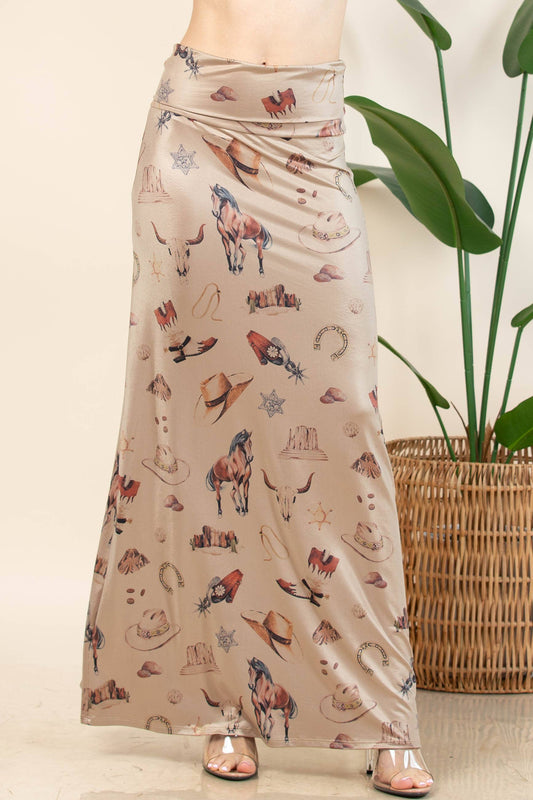 WESTERN ELEMENTS PRINT MAXI SKIRT