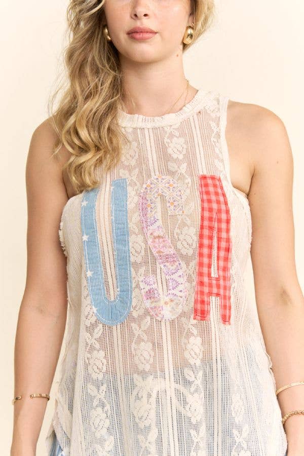 USA PATCHWORK LACE TANK