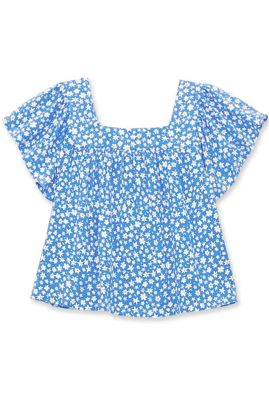 Girl's Floral Fashion Top w/ Square Neckline