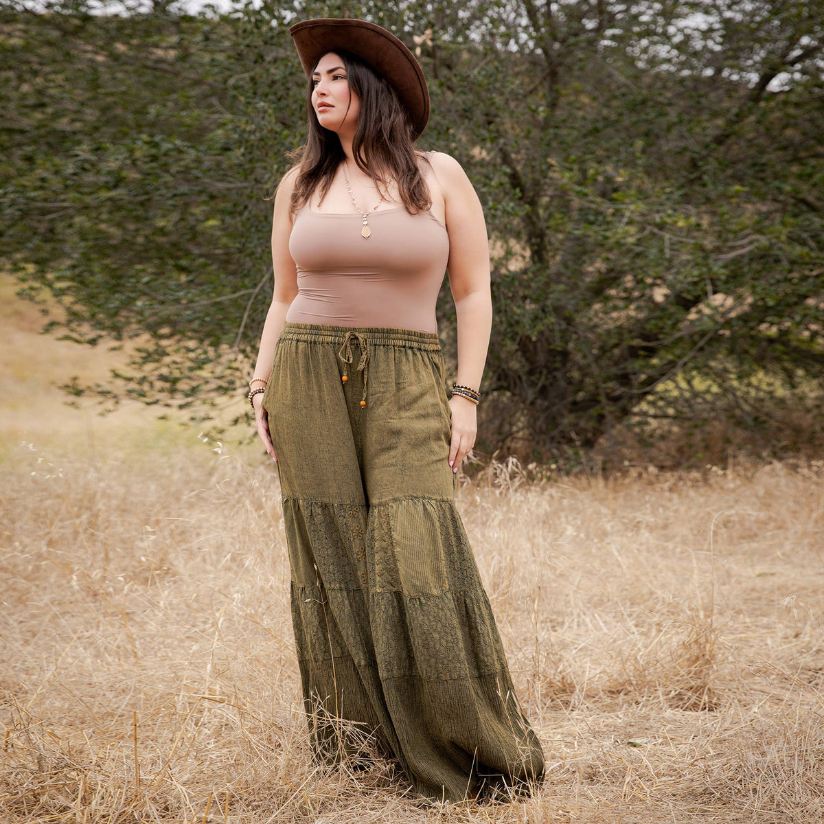 Artisan Flax 4-Tier Denim Patchwork Wide Leg Pants