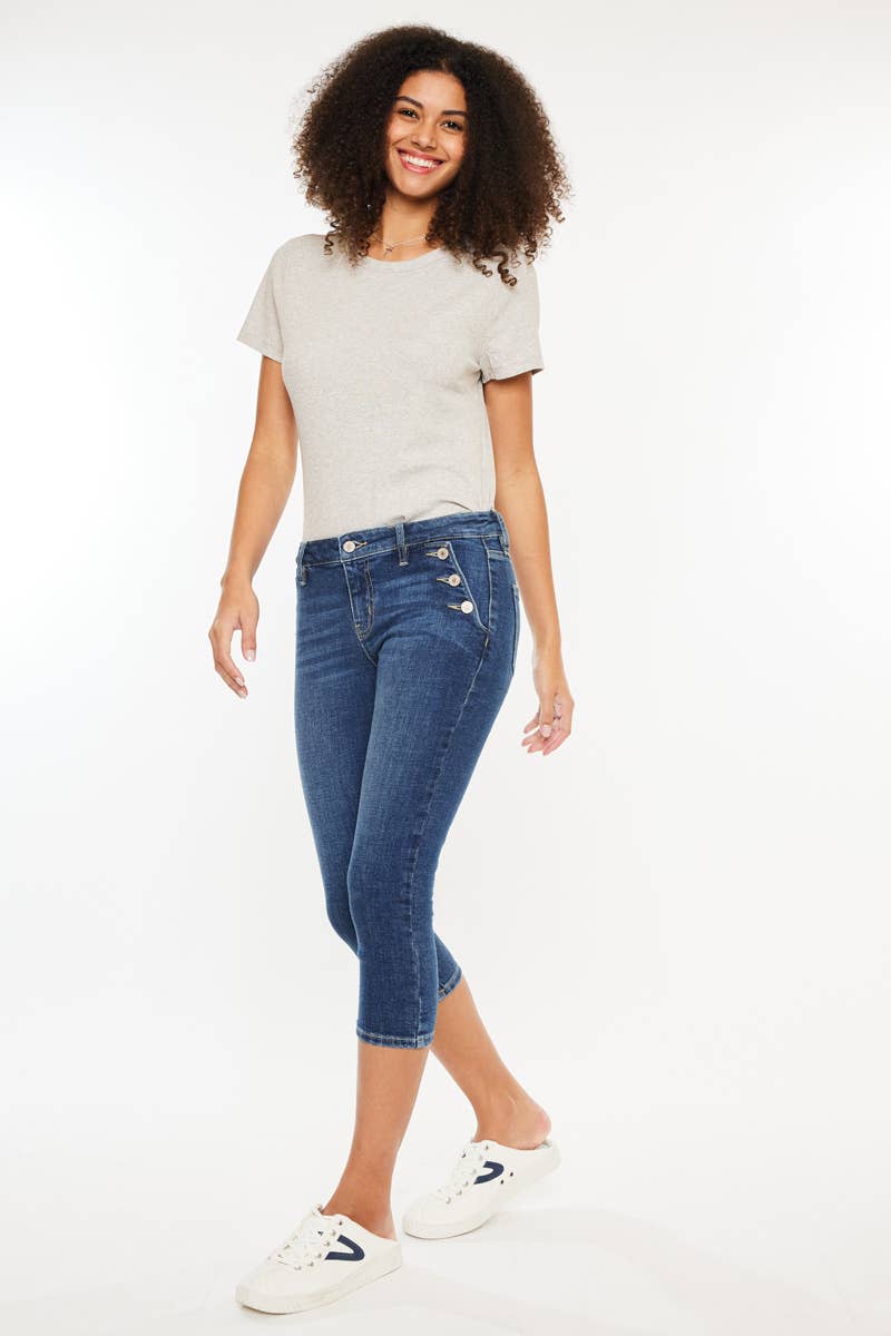 FRONT POCKET BUTTON MID RISE CAPRI JEANS-KC8729D