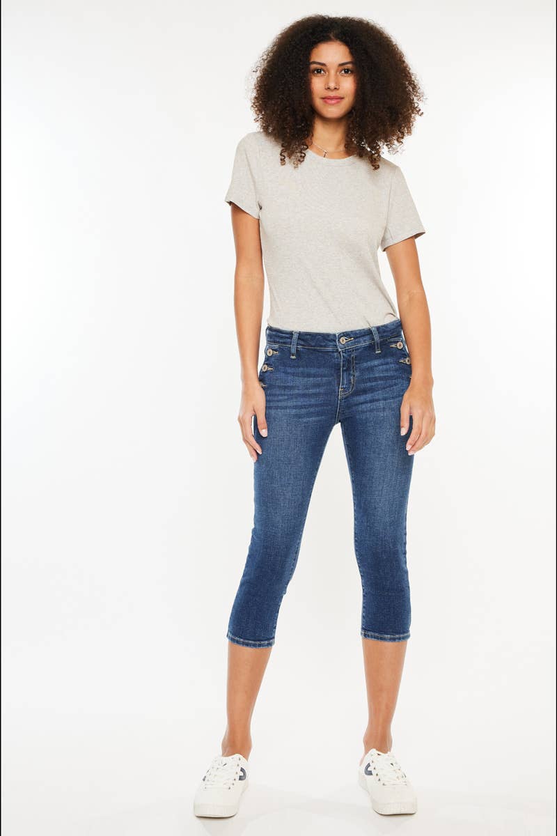 FRONT POCKET BUTTON MID RISE CAPRI JEANS-KC8729D