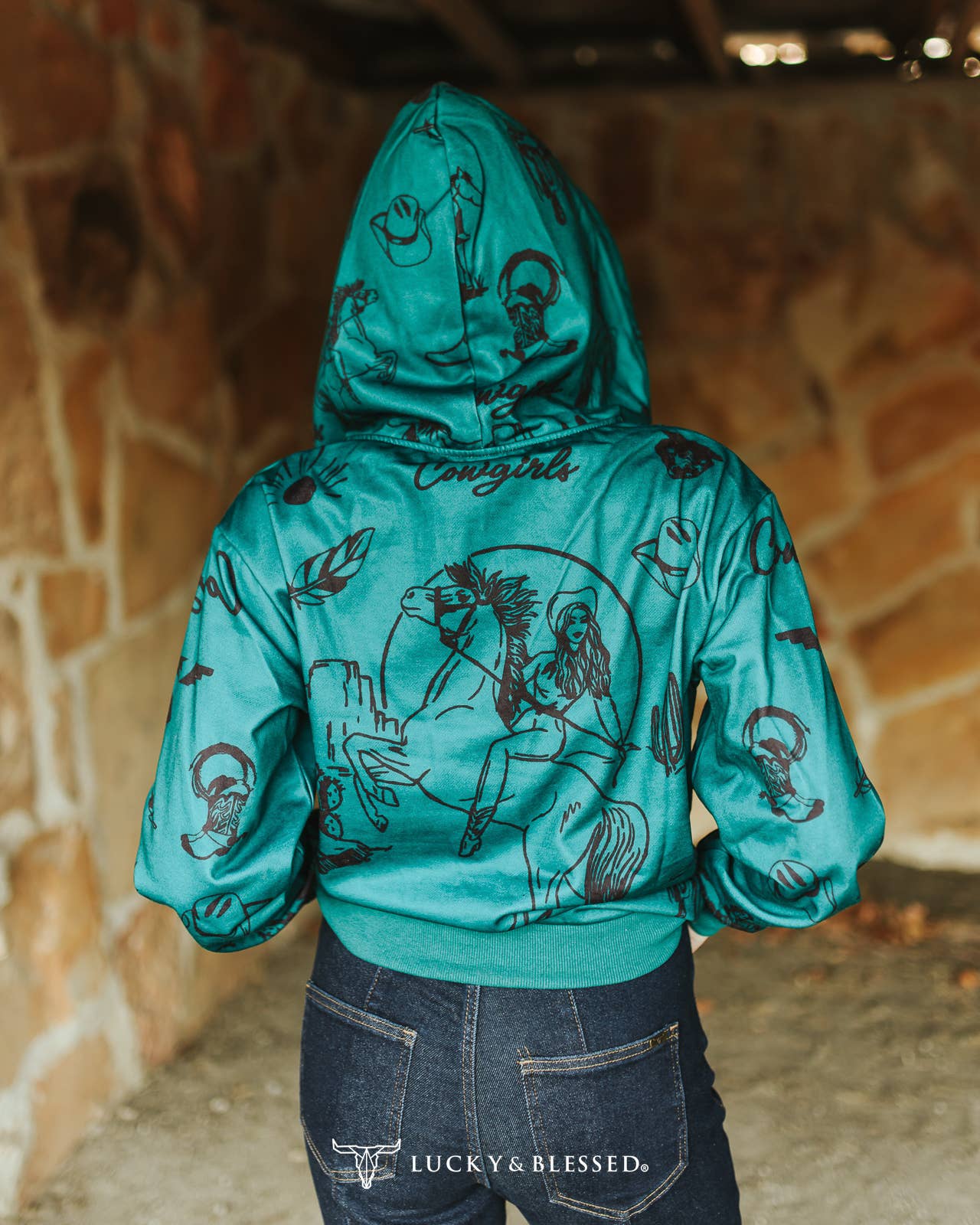 Jade Printed Western Desert Hoodie Sweatshirt